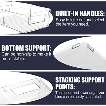 ESARORA Plastic Storage Bin with Lid and Divider, Clear Shallow Pantry Organizer with Handle for Fridge, Cabinet, Kitchen, Bedroom, Closet, Bathroom, Office, Pantry Organization,10 Pack 10.28 inch