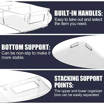 ESARORA Plastic Storage Bin with Lid and Divider, Clear Shallow Pantry Organizer with Handle for Fridge, Cabinet, Kitchen, Bedroom, Closet, Bathroom, Office, Pantry Organization,10 Pack 10.28 inch