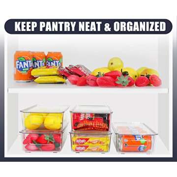 ESARORA Plastic Storage Bin with Lid and Divider, Clear Shallow Pantry Organizer with Handle for Fridge, Cabinet, Kitchen, Bedroom, Closet, Bathroom, Office, Pantry Organization,10 Pack 10.28 inch