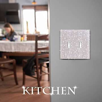 Shiny Rhinestones Wall Plate Cover Switch Outlet Wall Plate Decorative Bling Switch Cover(2-Gang Toggle,Silver)