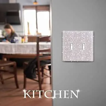 Shiny Rhinestones Wall Plate Cover Switch Outlet Wall Plate Decorative Bling Switch Cover(2-Gang Toggle,Silver)