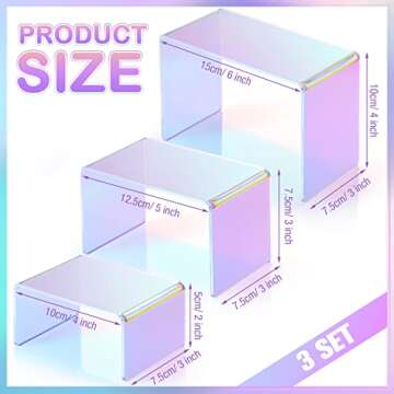 Set of 9 Iridescent Acrylic Display Risers Acrylic Display Shelf Rainbow Display Stand Large Medium Small Rectangle Vendor Display Supplies Acrylic Display Case for Candy Dessert Cupcake Collectibles