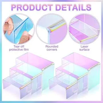 Set of 9 Iridescent Acrylic Display Risers Acrylic Display Shelf Rainbow Display Stand Large Medium Small Rectangle Vendor Display Supplies Acrylic Display Case for Candy Dessert Cupcake Collectibles