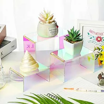Set of 9 Iridescent Acrylic Display Risers Acrylic Display Shelf Rainbow Display Stand Large Medium Small Rectangle Vendor Display Supplies Acrylic Display Case for Candy Dessert Cupcake Collectibles