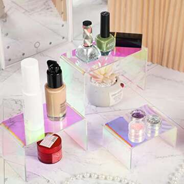 Set of 9 Iridescent Acrylic Display Risers Acrylic Display Shelf Rainbow Display Stand Large Medium Small Rectangle Vendor Display Supplies Acrylic Display Case for Candy Dessert Cupcake Collectibles