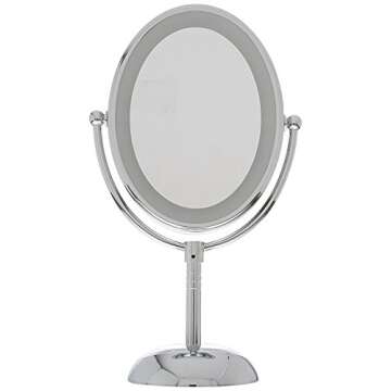 Conair Lighted Makeup Mirror, LED Vanity Mirror, 1X/7X Magnifying Mirror, Double Sided, Battery Operated in Polished Chrome