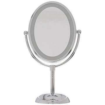 Conair Lighted Makeup Mirror, LED Vanity Mirror, 1X/7X Magnifying Mirror, Double Sided, Battery Operated in Polished Chrome