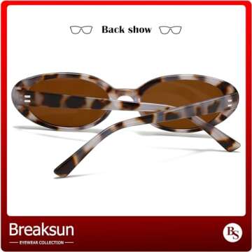 Breaksun Retro Oval Sunglasses for Women Men Fashion Small Oval Sunglasses 90s Vintage Shades (Black/Grey+Yellow Tortoise/Brown)