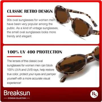 Breaksun Retro Oval Sunglasses for Women Men Fashion Small Oval Sunglasses 90s Vintage Shades (Black/Grey+Yellow Tortoise/Brown)