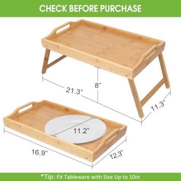 Bed Tray Table with Folding Legs,Serving Breakfast in Bed or Use As a TV Table, Laptop Computer Tray, Snack Tray
