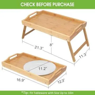 Bed Tray Table with Folding Legs,Serving Breakfast in Bed or Use As a TV Table, Laptop Computer Tray, Snack Tray