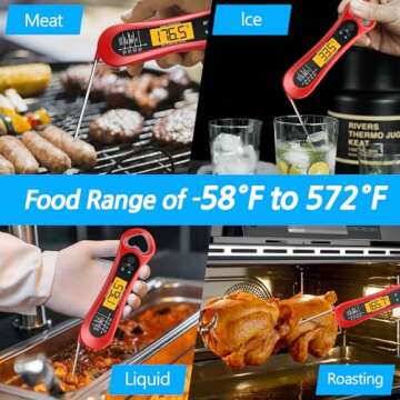 Digital Meat Thermometer for Cooking, Wireless, Instant Read, Waterproof, Backlight, Ultra-Fast Accurate & 180°Foldaway Probe, Idea for Turkey/Grilling
