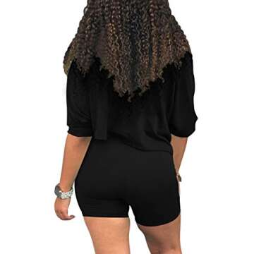 cailami Women's Sexy Summer 2 Piece Outfits Off Shoulder Tie Up Top Biker Shorts Set Tracksuit, Large, Black