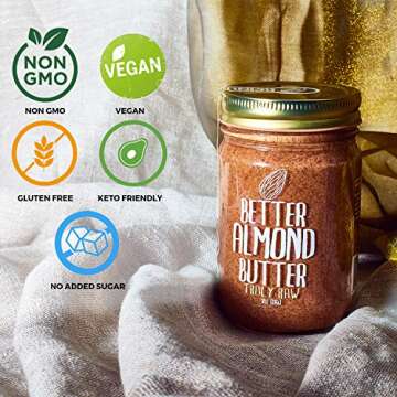 Better Almond Butter - Truly Raw Chunky Organic Sprouted Almond Butter (12 Oz Jar) - Creamy Spanish Almonds for Better Taste, Spread, Nutrition & Health - Unpasteurized Vegan, Non-GMO, Gluten Free