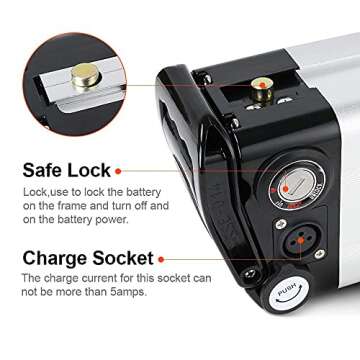 Yose Power 48V 36V 10.4Ah 13Ah 15Ah 17.4Ah Ebike Battery XH370-10J Sliver Fish Battery with USB Port Electric Bike Battery for 250W/350W/500W/700W/900W/1000w Motor Electric Bicycle Lithium-Ion Battery