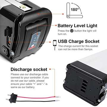 Yose Power 48V 36V 10.4Ah 13Ah 15Ah 17.4Ah Ebike Battery XH370-10J Sliver Fish Battery with USB Port Electric Bike Battery for 250W/350W/500W/700W/900W/1000w Motor Electric Bicycle Lithium-Ion Battery