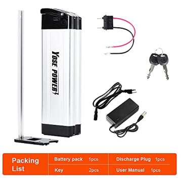 Yose Power 48V 36V 10.4Ah 13Ah 15Ah 17.4Ah Ebike Battery XH370-10J Sliver Fish Battery with USB Port Electric Bike Battery for 250W/350W/500W/700W/900W/1000w Motor Electric Bicycle Lithium-Ion Battery