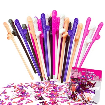 Vibrant Bachelorette Party Straws with Confetti for Memorable Sips