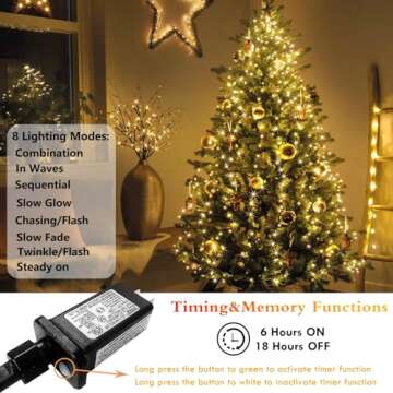 Easy Christmas Tree Lights Indoor Outdoor, 420 LED Christmas String Lights 6.6FT x 12 Lines with 8 Modes & Timer, Waterproof Twinkle Lights Plug in for 6FT Xmas Tree Christmas Decoration (Warm White)