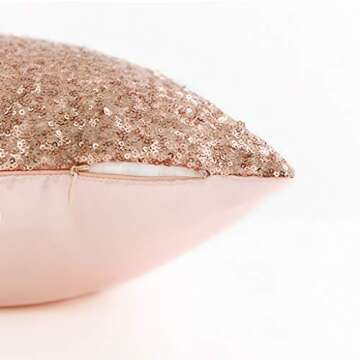 Decorative Sofa Throw Pillow Covers - PONY DANCE Comfy Satin Solid Cusion Covers Pillowcases for Party with Hidden Zipper,18 Inch Square,2 Pieces,Champagne Blush