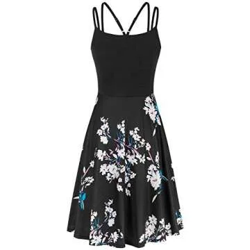 Moyabo Womens Dress Summer V Neck Sleeveless Double Spaghetti Strap A Line Beach Casual Mini Sundress Black Flower Large