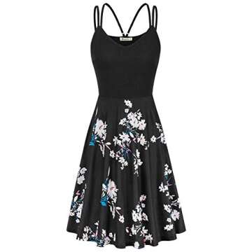 Moyabo Womens Dress Summer V Neck Sleeveless Double Spaghetti Strap A Line Beach Casual Mini Sundress Black Flower Large