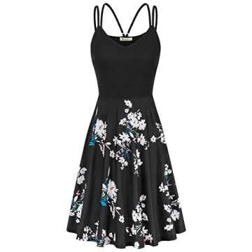 Moyabo Womens Dress Summer V Neck Sleeveless Double Spaghetti Strap A Line Beach Casual Mini Sundress Black Flower Large