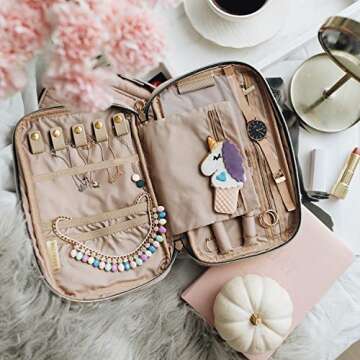 BAGSMART Jewelry Organizer Case Travel Jewelry Storage Bag for Necklace, Earrings, Rings, Bracelet, Light Pink