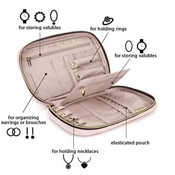 BAGSMART Jewelry Organizer Case Travel Jewelry Storage Bag for Necklace, Earrings, Rings, Bracelet, Light Pink