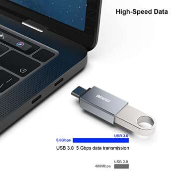 BENFEI USB C to USB 3.0 Adapter, 3 Pack USB C to A Male to Female Adapter Compatible with iPhone 15 Pro/Max, MacBook Pro/Air 2023, iPad Pro, iMac, S23, XPS 17, Surface Book 3 and More - Gray