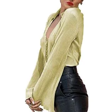 LYANER Women's Stylish Deep V Neck Bell Sleeve Blouse