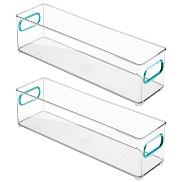 mDesign Stackable Food Storage Container Bin - 2 Pack - Clear/Blue