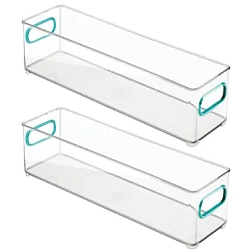 mDesign Stackable Food Storage Container Bin - 2 Pack - Clear/Blue