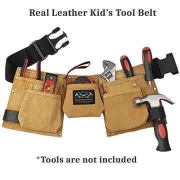 Real Leather Kids Tool Belt for Kids Woodworking Children Carpentry Carpenter Tool Apron for Boys and Girls Young Builders Gift Fits Waist Size 21 to 28 inches