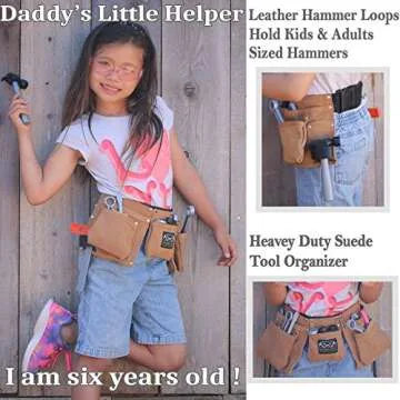 Real Leather Kids Tool Belt for Kids Woodworking Children Carpentry Carpenter Tool Apron for Boys and Girls Young Builders Gift Fits Waist Size 21 to 28 inches