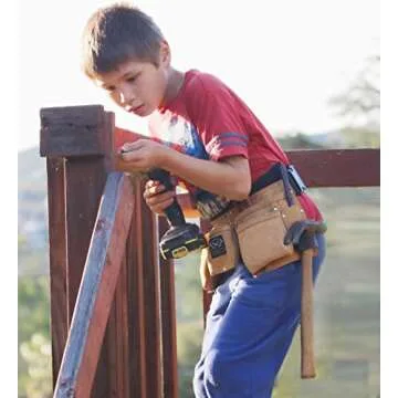 Real Leather Kids Tool Belt for Kids Woodworking Children Carpentry Carpenter Tool Apron for Boys and Girls Young Builders Gift Fits Waist Size 21 to 28 inches