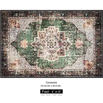 YesRug 8x10 Area Rugs for Living Room Green Boho Rug Washable Rug Vintage Rug Low Pile Non-Slip Larg...