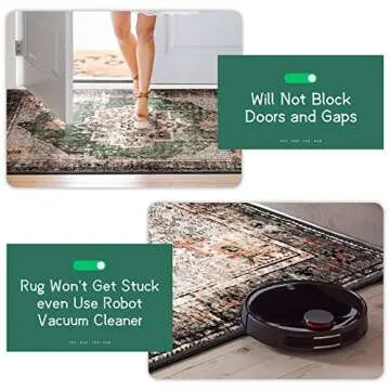 YesRug 8x10 Area Rugs for Living Room Green Boho Rug Washable Rug Vintage Rug Low Pile Non-Slip Large Rug for Bedroom Dining Room