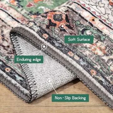 YesRug 8x10 Area Rugs for Living Room Green Boho Rug Washable Rug Vintage Rug Low Pile Non-Slip Large Rug for Bedroom Dining Room