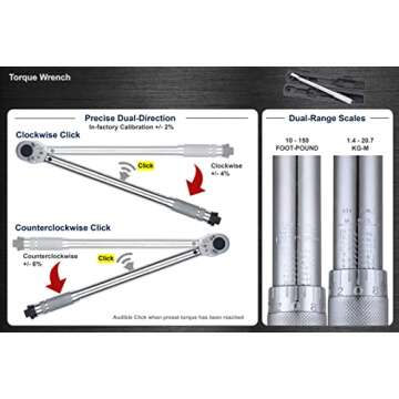 Precisebuilt 1/2" Drive 10-150 ft-lb Dual-Direction Click Torque Wrench
