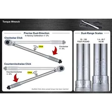 Precisebuilt 1/2" Drive 10-150 ft-lb Dual-Direction Click Torque Wrench