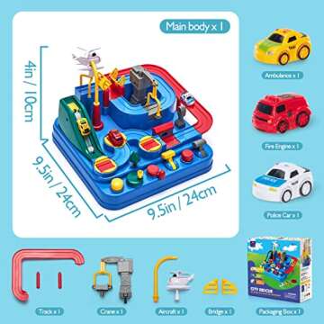 Hahaland 3 Year Old Boy Toys - Race Track Toys, Car Toys for Boys 3-4, Puzzle Track Rescue Racer Game with Magnetic Helicopter, STEM Learning, Montessori, Logical & Motor Skills Development Toys