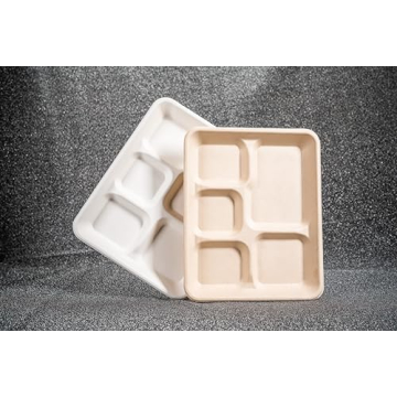 Eland 5 Compartment Plates Disposable Heavy Duty[100-Pack], White Color 10.25"x 8.25" - Small divided disposable plates, Compostable Plates with Dividers-(PFAS Free)