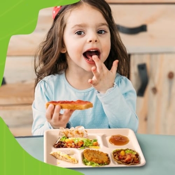 Eland 5 Compartment Plates Disposable Heavy Duty[100-Pack], White Color 10.25"x 8.25" - Small divided disposable plates, Compostable Plates with Dividers-(PFAS Free)