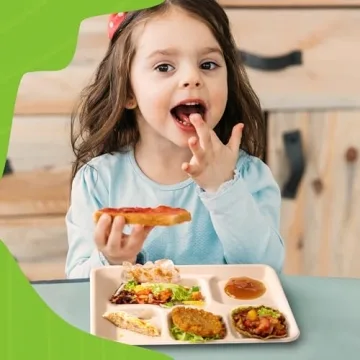 Eland 5 Compartment Plates Disposable Heavy Duty[100-Pack], White Color 10.25"x 8.25" - Small divided disposable plates, Compostable Plates with Dividers-(PFAS Free)