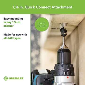 Greenlee 60A-3/4 Quick Change Wood Boring Stubby Auger Bit with 1/4" Quick Connect Attachment, Wood Boring Auger Drill Bit with Self-Feeding Screw Point
