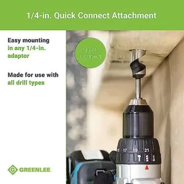 Greenlee 60A-3/4 Quick Change Wood Boring Stubby Auger Bit with 1/4" Quick Connect Attachment, Wood Boring Auger Drill Bit with Self-Feeding Screw Point