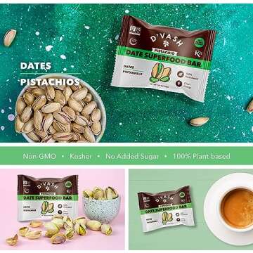 D'vash Pistachio Date Superfood Bars, 100% Dates Snack