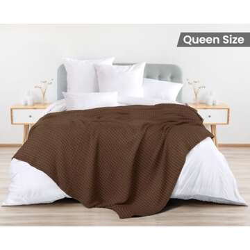 Utopia Bedding Brown 100% Cotton Waffle Blanket 300 GSM [Queen - 90x90 Inch] Soft Lightweight Breath...