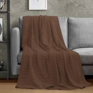 Utopia Bedding Brown 100% Cotton Waffle Blanket 300 GSM [Queen - 90x90 Inch] Soft Lightweight Breathable Bed Blanket for All Season